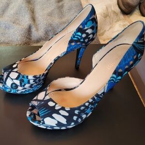 Nine West blue butterfly fabric heels